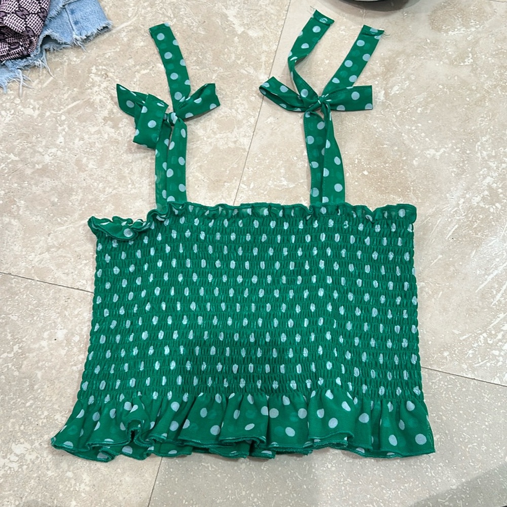 Zara Ruched Polka Dot Cropped Top Size M